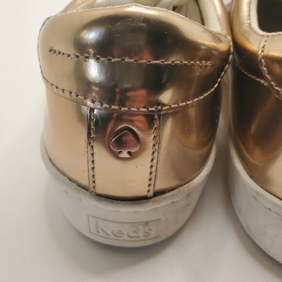 Kate Spade Keds Ace Leather Specchio Sneakers 8.5 Rose Gold WH60099 Ribbon Laces - Picture 7 of 10